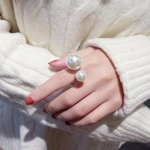 日韩版网红白色大小珍珠开口夸张欧美风时尚个性潮人食指戒指环女