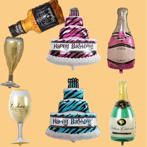 生日快乐蛋糕气球生日派对气球酒吧装饰香槟酒瓶酒杯气球庆典布置