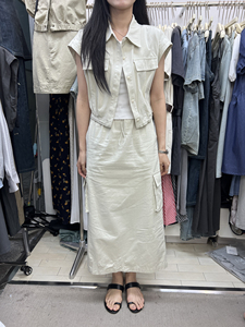 韩版夏季潮流十三行气质无袖马甲外套+个性抽绳工装半身裙套装女