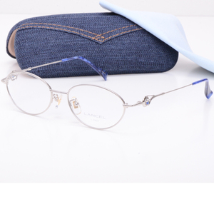 钛合金镀银眼镜框女镶钻吊坠装饰時尚椭圆高贵优雅品味细框腿超轻