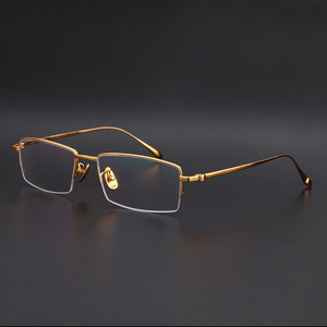 纯钛半框眼镜架男商务超轻配近视金色连体镜腿金丝方框出口眼镜框