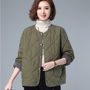 夹棉外套女中年妈妈短款小棉袄秋冬轻薄夹袄休闲菱格棉服小薄袄子