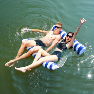 水上充气吊床浮床网纱气垫床便携式游泳圈双人海上漂浮垫浮排网床
