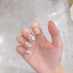 气质优雅裸色贝壳手工美甲成品假指甲贴片穿戴新娘婚纱写真短款白