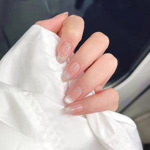 手工美甲成品 渐变晶石猫眼裸穿戴式美甲 仙女日常婚纱照甲片