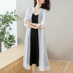 中年妈妈夏季桑蚕丝针织开衫女中长款披肩配裙子外搭防晒衣薄外套