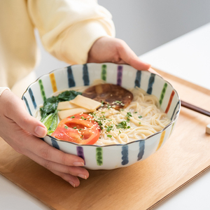 日本进口美浓烧彩色十草陶瓷碗深盘菜盘面碗家用碗盘碟釉下彩餐具
