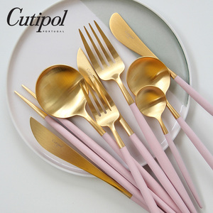 葡萄牙官方授权正品Cutipol GOA粉金不锈钢24K镀金餐具刀叉勺筷子
