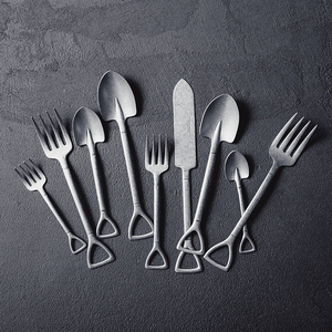 日本进口AOYOSHI青芳复古磨砂银铁锹系列创意不锈钢餐具刀叉勺子