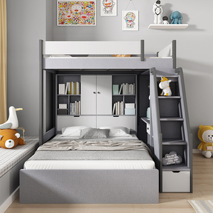 交错式上下床成人小户型多功能组合带书桌高低铺两层错位型双层床