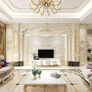 欧式电视背景墙瓷砖岩板客厅影视墙石材大板装饰大理石罗马柱造型