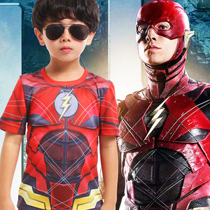 闪电侠衣服儿童男童装短袖套装夏万圣节服装开学礼物DC英雄正义联