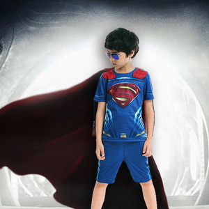 超人儿童卡通男女大中小孩一套装夏洋气图案短袖衣服帅气cos战衣