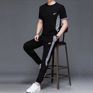 耐克顿男士休闲运动套装夏季薄款高端冰蚕丝男装搭配潮流帅气衣服