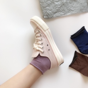 韩国卷边袜子女中筒袜纯色纯棉可爱日系软妹ins潮短款过脚踝女袜