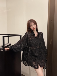 黑色蕾丝衬衫2024春季新款韩版法式设计感流苏宽松高级性感上衣