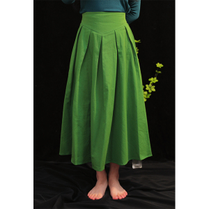 茂伊绿色束腰半身裙公主裙法式百褶裙a字裙