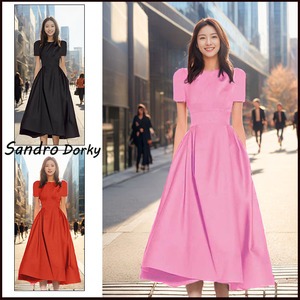 SandroDorky法式气质连衣裙2024夏新款高贵名媛粉红色礼服中长裙