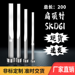 SKD61扁顶针总长200现货工厂专业非标订做模具配件顶针顶杆扁肖