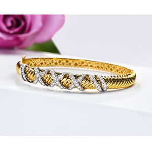 新星彩宝 18k金交叉钻石手镯 时尚百搭彩金x形手镯 意大利风格