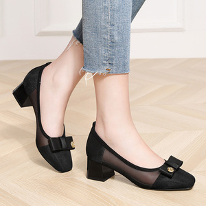 女士凉鞋年轻妈妈春夏款五公分高跟鞋中年妇女配裙子半根单鞋气质