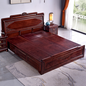 红木床1.8米双人床主卧紫檀色中式花梨木大床菠萝格实木古典家具