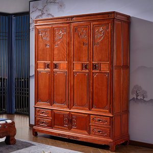 全实木衣柜家用卧室花梨木大衣柜三门四门中式明清古典红木家具