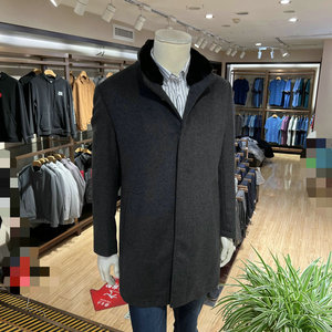 专柜2880元 雅戈尔羊毛大衣 中长款深灰带毛领立领男正品0d002cta