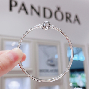 正品Pandora潘多拉手镯女款纯银镯子素圈手链男士590713可穿珠子