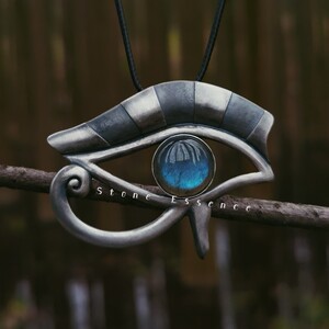 原创设计 古埃及荷鲁斯之眼复古拉长石天然水晶925银手工挂件吊坠