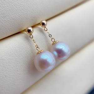 18k黄金天然淡水akoya珍珠耳饰淡水珍珠耳钉耳环气质简约耳坠耳线