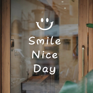 微笑英文ins风奶茶甜品服装美容店铺装饰墙贴纸 1咖啡店玻璃门贴