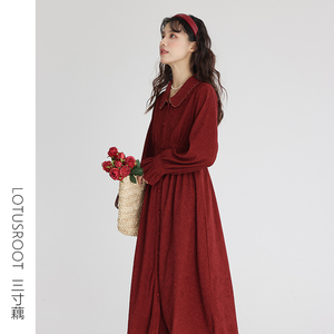 【三寸藕】秋冬长袖红色礼服连衣裙新年战袍新款敬酒服高级感裙子