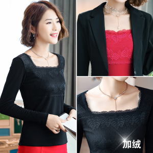 职业装女吊带小背心加绒加厚莫代尔内搭抹胸蕾丝边长袖紧身打底衫
