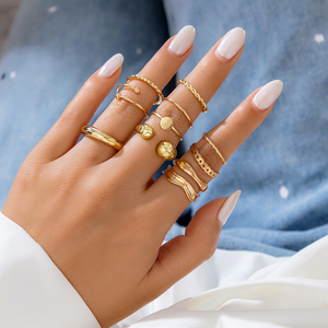 10件套麻花波浪形金属戒指套装 欧美时尚新潮小众设计叠戴指环女