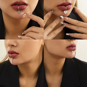 4件套星月爱心匕首唇夹套装 无洞唇钉潮酷个性酒吧蹦迪配饰假唇环