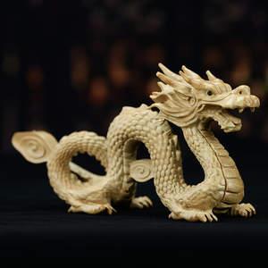 桃木龙摆件工艺品木质小车载木雕属龙形装饰品生肖龙青龙盘龙