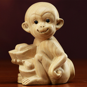 桃木猴子摆件木雕猴十二生肖猴原色木质小猴子工艺品手把件把玩件