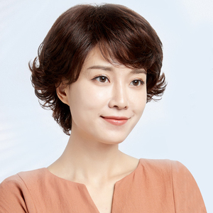 假发女短发外翻短卷发妈妈中老年假发套真发全头套式短发卷发发型