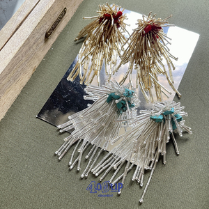 日本toga风格玻璃珠子造型气质长款婚纱复古波西米亚手工流苏耳环