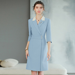 高级感蓝色职业西装连衣裙女教师面试主持人礼服气质艺考播音正装