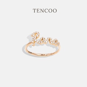 Tencoo私人定制 呼唤我的名字 密镶钻石名字字母戒指情侣定制礼物