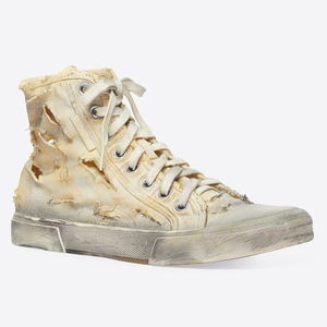 巴黎b家高帮破烂帆布鞋男2022夏季新款平跟时尚百搭做旧小脏鞋男