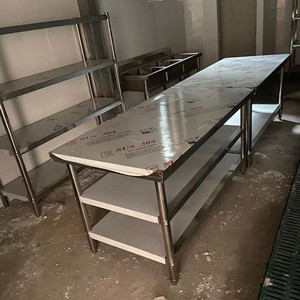 加厚不锈钢双层工作台厨房专用三层家用桌子案板商用置物架落地
