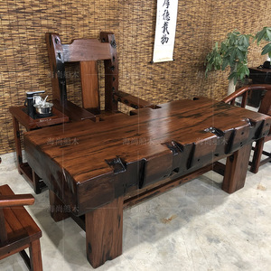老船木茶桌椅组合双拼机舱木大板茶台大型泡茶桌原生态古船木家具