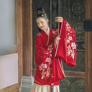 【出租】汉尚华莲汉服 金鱼姬 红色绣花单层双绕曲裾