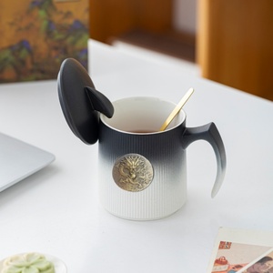龙年送福陶瓷水杯中国风浮雕铜章马克杯个性私人咖啡泡茶杯子定制