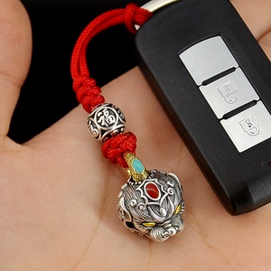 纯银貔貅钥匙扣男士女高档简约纯手工个性创意红绳编织汽车挂件