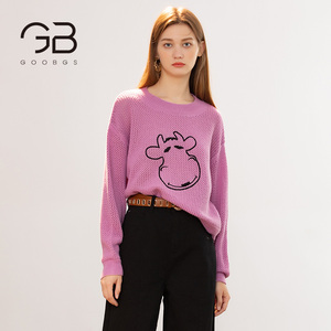 谷邦旗舰店22秋针织衫小牛图案基础内搭舒服百搭毛衫女