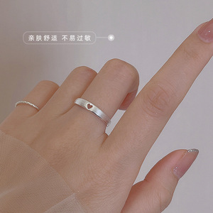 s925纯银爱心戒指甜美镂空拉丝心形指环可爱开口可调小众小尾戒少